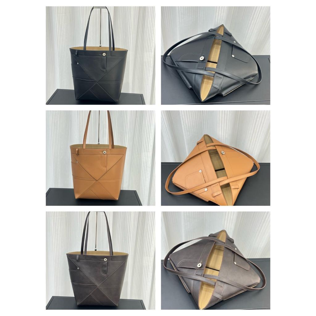 2026 New Panta Splicing Folding Tote Bag, Retro Premium Cowhide Bucket Bag, Genuine Leather Commuter Bag for Women