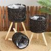 Wood Legs Plant Holder Stool for Home Decoration Stable Floor Planter Basket Woven Balcony Flower Pots Display Shelf
