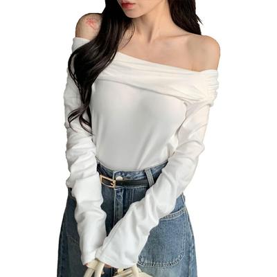 Arcade Soft Micro Smooth Long Sleeve Free White Women's Off-the-Shoulder One-Shoulder T-Shirt, Size,