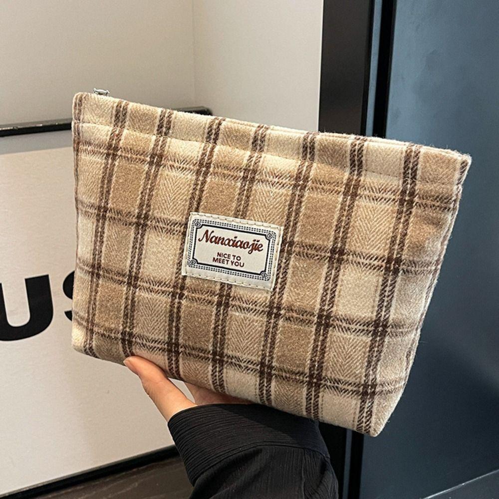 

Сумка для макияжа большой емкости, клетчатая косметичка, модная сумочка для женщин и девочек