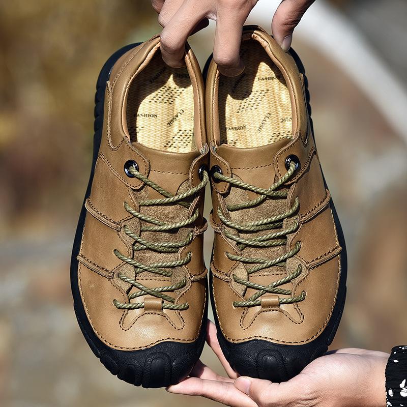 Spring and Autumn Leisure Hiking Boots Waterproof Non-Slip Top Layer Cowhide Outdoor Climbing Boots Men's Leather Sports Men's Shoes