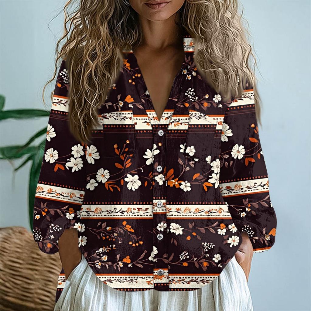 Topuri Dama Bumbac In Cămăși cu Mânecă Lungă Largi Gât în V Tricouri Boho Bluze Vintage