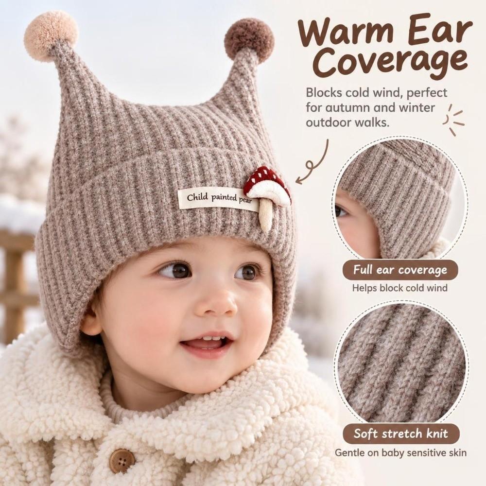 Wind Proof Infant Hat Knitted Fabric Earflap Cap Solid Color Pullover Hat Outdoor Use