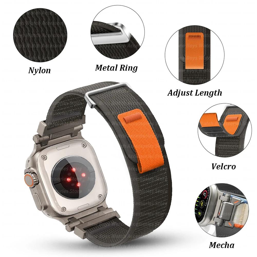 Nylon Strap For Apple Watch Ultra 2/1 49mm 46mm 45mm 44mm Metal Connector Bracelet For iWatch Series 10 9 8 7 6 5 4 se Men Band