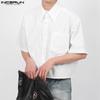 INCERUN Oversized Lapel Neck Short Sleeve Pocket Buttons Causal Shirts Tops