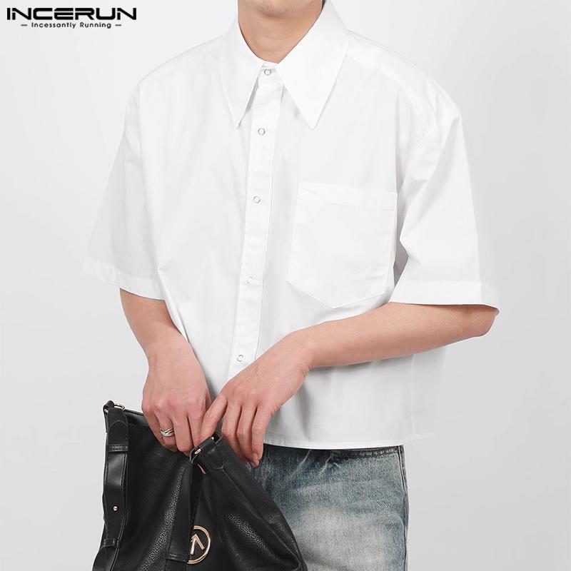 INCERUN Oversized Lapel Neck Short Sleeve Pocket Buttons Causal Shirts Tops