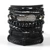 Men's Punk Skull Leather Bracelet Set Multi-Layer Gothic Rock Chain Bracelets Pentagram Charm Hip Hop Streetwear Badge Jewelry Accessories for Him