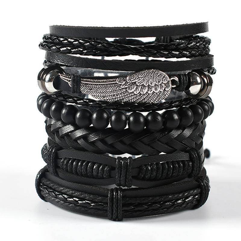 Men's Punk Skull Leather Bracelet Set Multi-Layer Gothic Rock Chain Bracelets Pentagram Charm Hip Hop Streetwear Badge Jewelry Accessories for Him