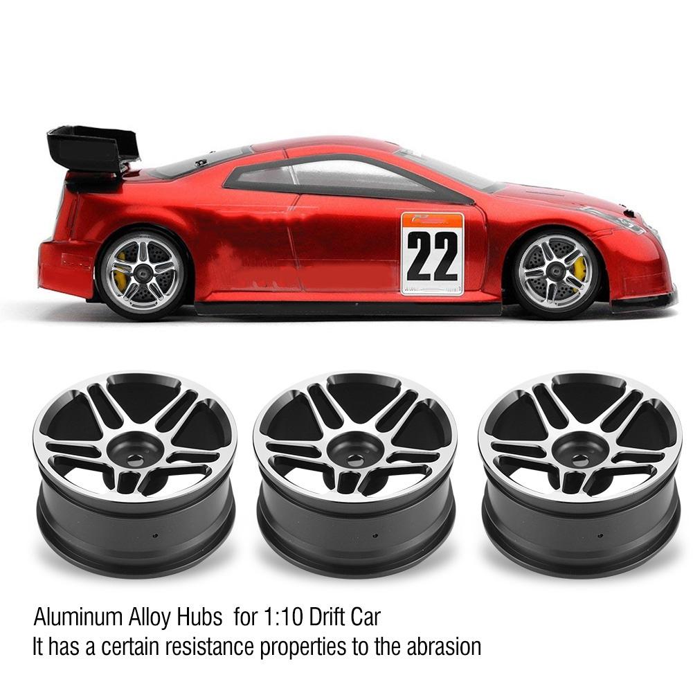 4pcs Set Tire Tyre Aluminium Alloy Hubs Wheel Rims for 1:10 Drift Racing RC Car (Black)