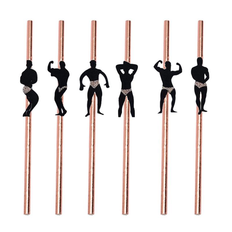 

6pcs Dancing Men Straw Adult Bachelorette Party Decor Straws Hens Girl Night Ladies Bridal Disposable Straw Parties Supply