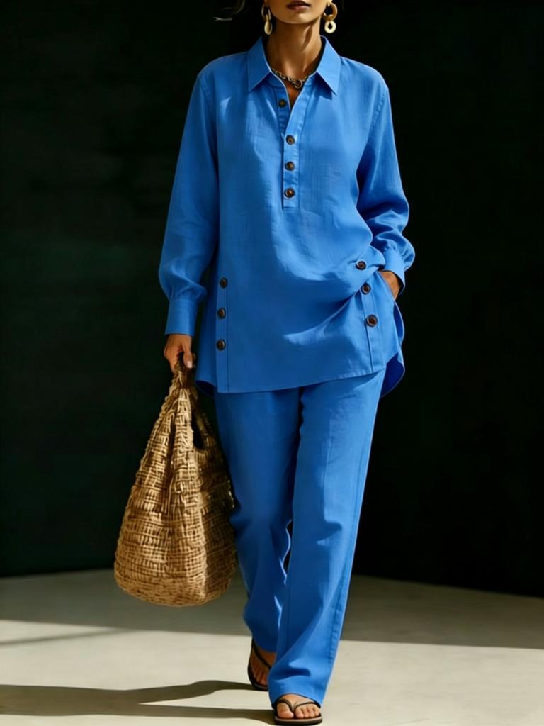 Popular 2026 autumn and summer cross-border new foreign trade women's clothing long-sleeved shirt casual trousers two-piece set