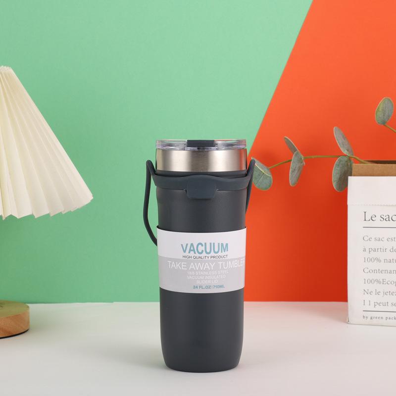 Einfacher Wasserbecher aus Edelstahl Große Kapazität modischer Kaffeebecher Tragbares Silikonseil Auto Auto Bingba-Becher