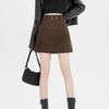 Elegant High-Waist Suede A-line Skirt for Women - Coffee Color, Anti-exposure, Slimming and Hip-hugging, Perfect for Spring and Fall.