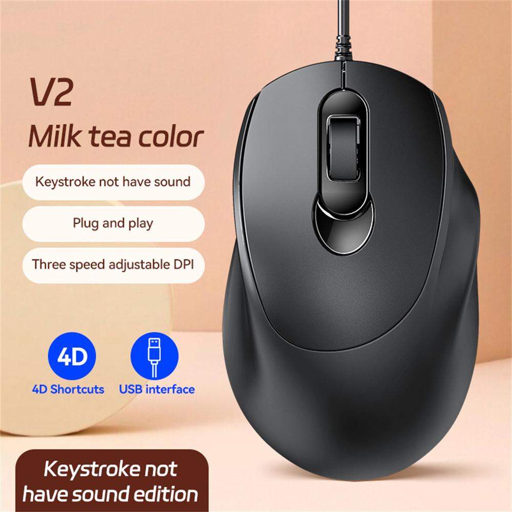 

V2 Business Office Wired Mouse 4D Buttons Silent Click Adjustable DPI Ergonomic Design Black