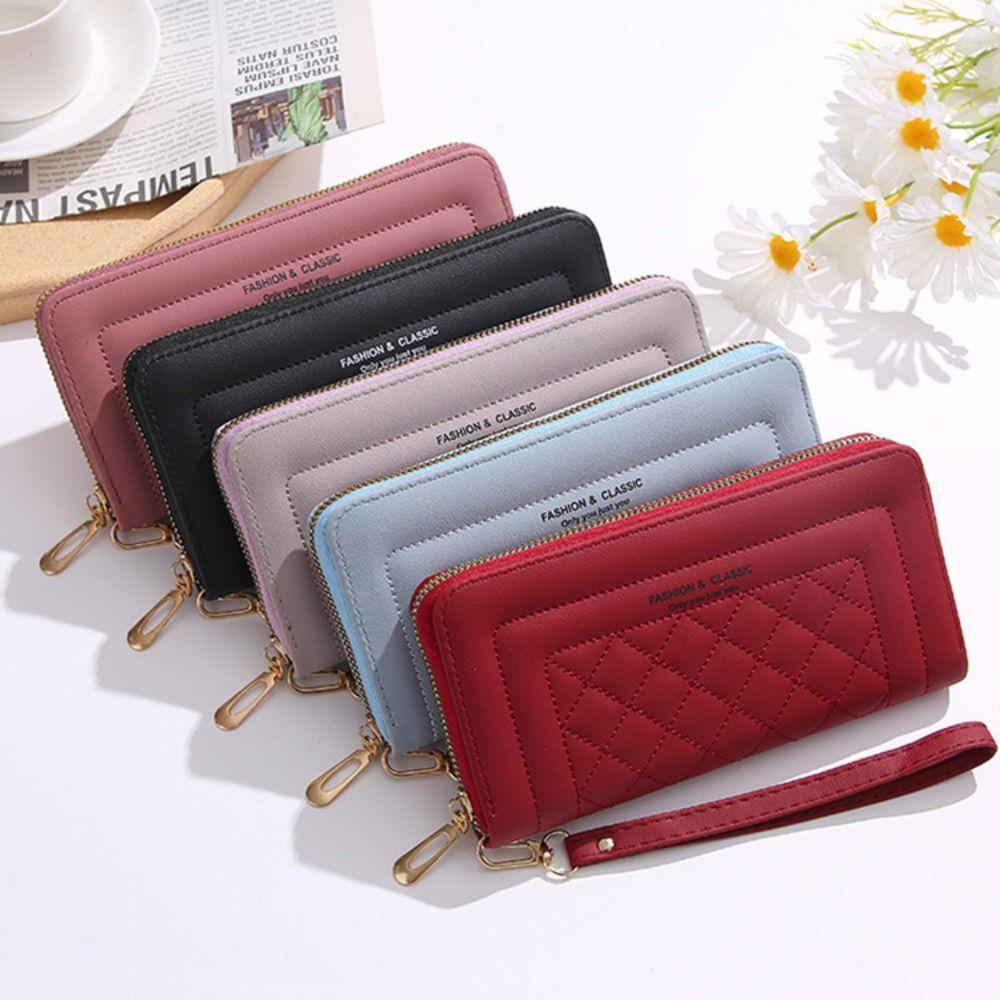 Fashion PU Leather Women Wallet Long Large Capacity Coin Purse Simple Double Zipper Phone Bag Women Girls