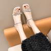 Summer New Style Thick Heel Sandals Women's Square Head Open Toe Crystal Buckle Anti-slip Wear-resistant Slippers