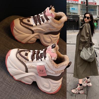 Women's Shoes New Thick-soled Small Inner Height Increase and Velvet Warm Dad Shoes Women's Winter Sports Casual Shoes