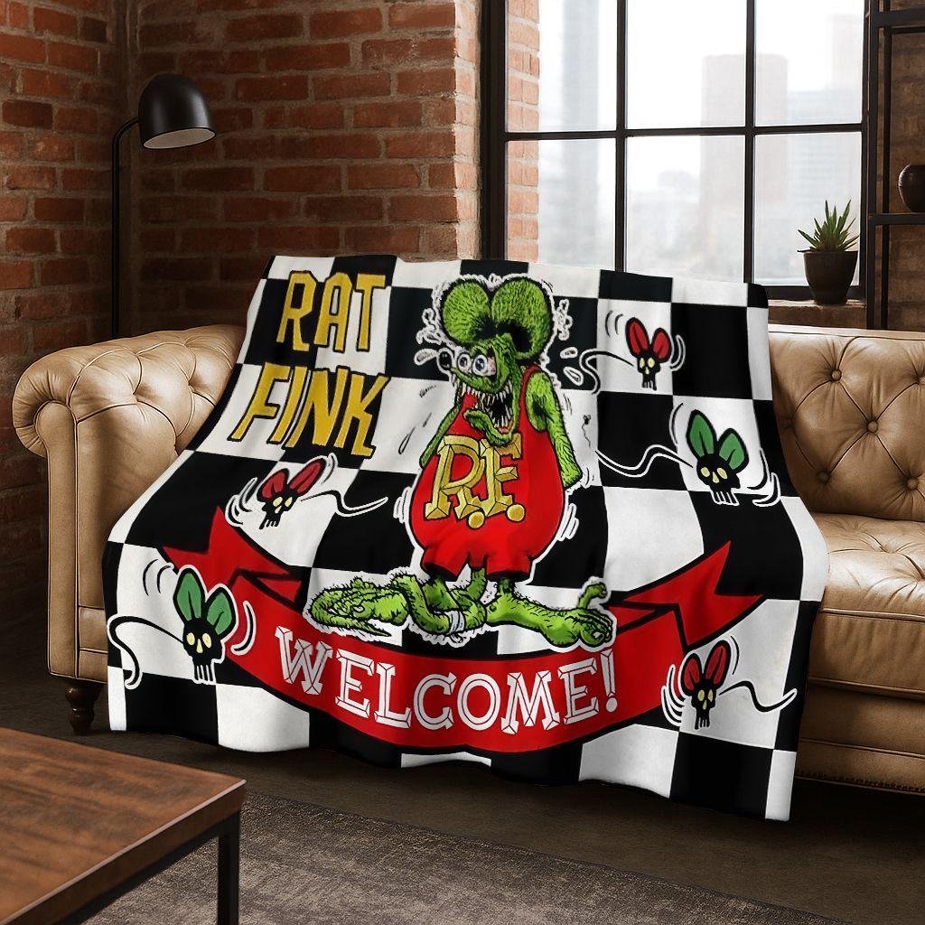 3D Buntowniczy RAT FINK Samochody Znak Kreskówkowy Koc Flanelowy, Ciepły i Przytulny Miękki Koc Rzutowy do Domu Sypialni Łóżka Sofy Pokrycie Piknikowe