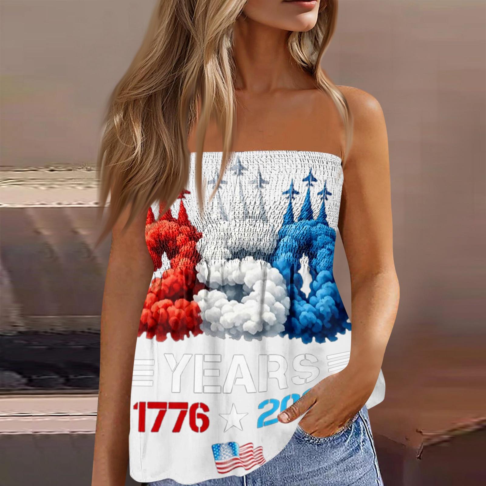

Womens Spring Tops Strapless Summer Shirts for Women Casual 250 Years Print Womens Summer Shirts Loose Fit Design XL білий