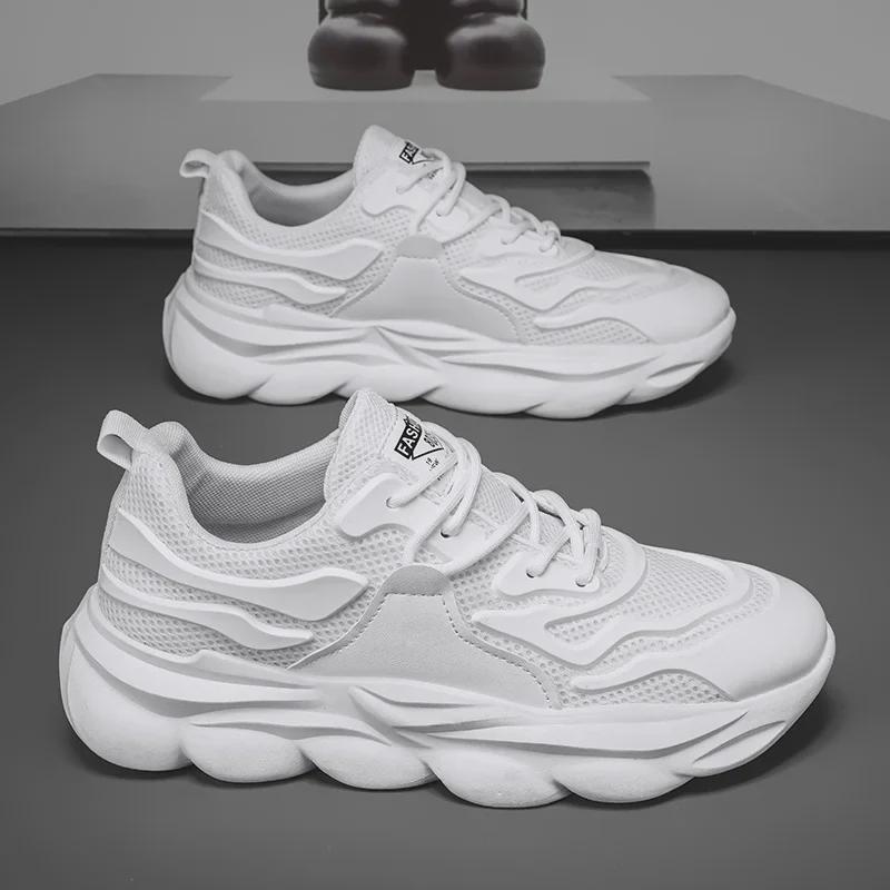Men's Versatile Lightweight Height-Boosting Dad Shoes - Trendy, Breathable, Thick-Soled Casual Running Sneakers for Spring.