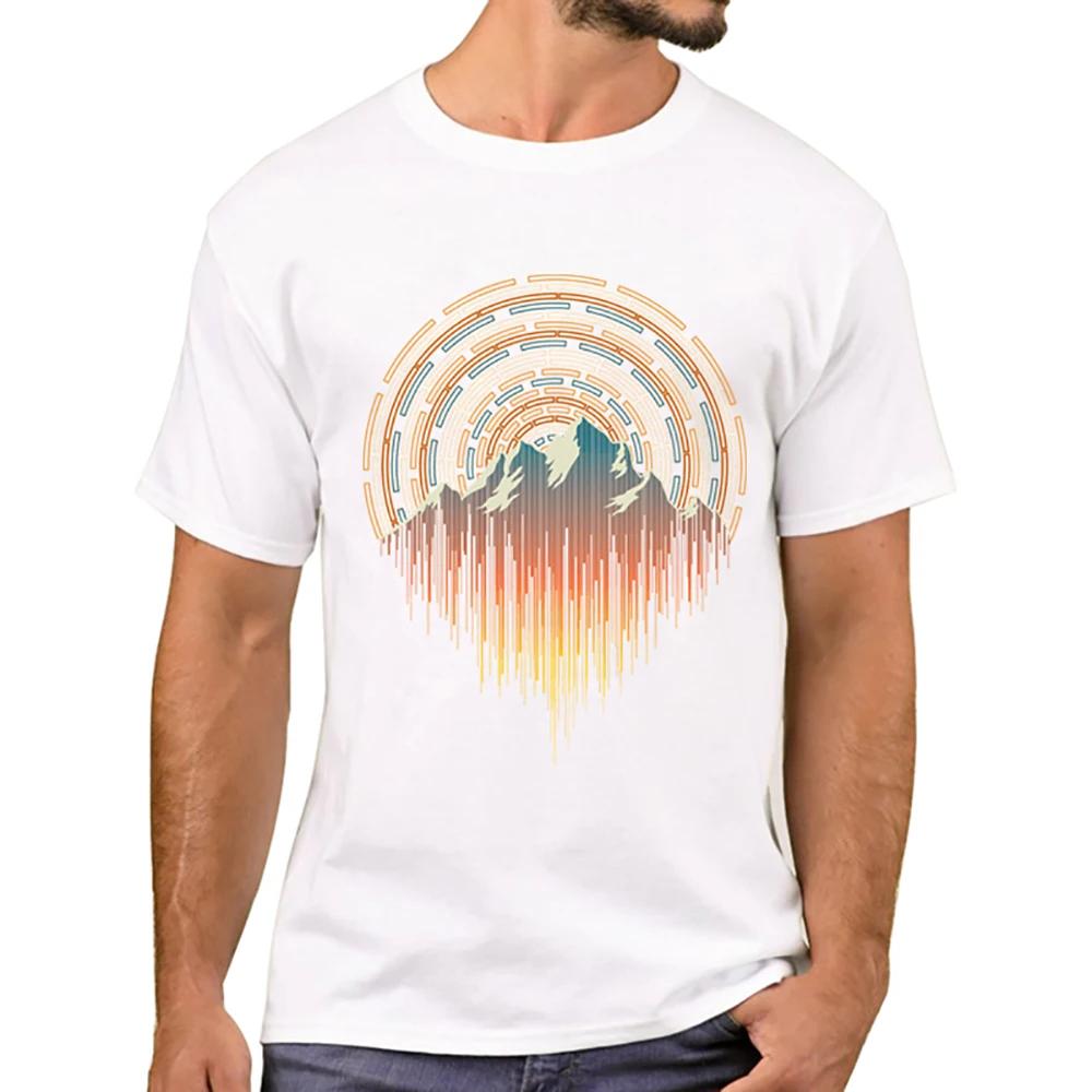 TEEHUB Mountain Sunset Brushstrokes Men T-Shirt African Safari Sunset T Shirts Short Sleeve Tshirts Geometric Harajuku Tee