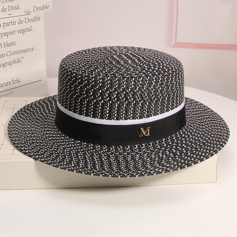 

JYL TS DIY French Straw Hat Flat Top Sun Visor Woven Straw black_M(56-58cm)adjustable робин яйцо синий