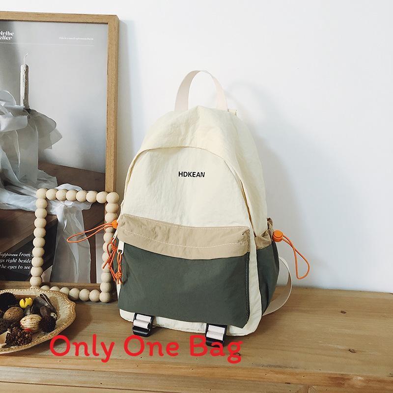 

Nylon Retro Backpack For Women And Men With Geometric Pattern And Splicing Design For Daily Use White Green,S