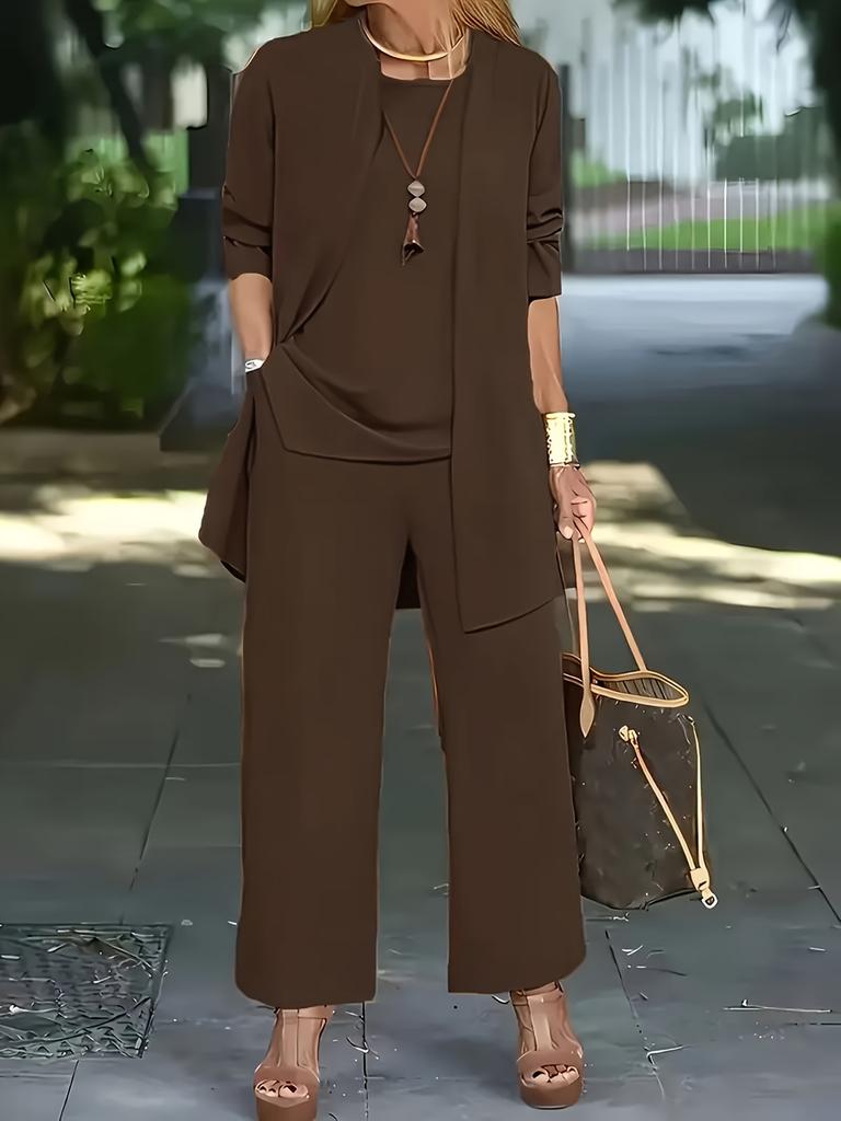 Women's Autumn Winter Casual Workwear Pants Long Sleeve Cardigan Jacket Camisole Set