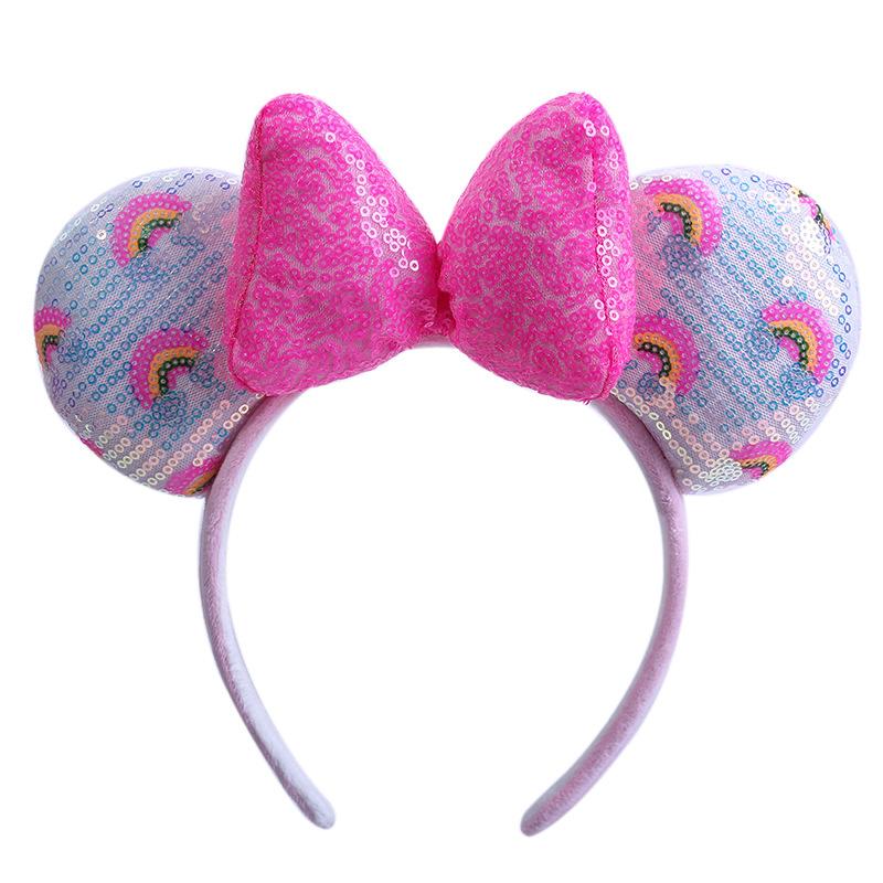 Sequin Mouse Ears Headband with Bow Snowflake Glitter Hair Hoop Cute Party Hair Accessory for Kids Women