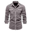 Men Long Sleeve Corduroy Striped Shirt Business Casual Style