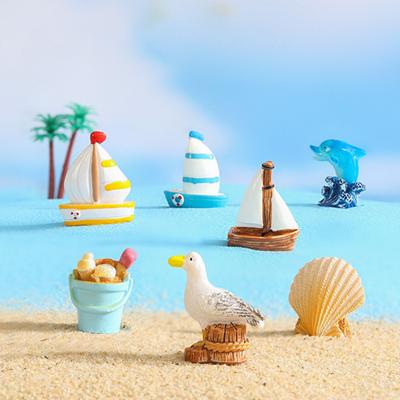 3/11 Stück/Set Miniatur Strandthema Spielzeugset Mini Harz Surfbrett Muschel Seevögel Delfin Seestern Boote Eimer Schuhe Sonne Modell Sommer Strand