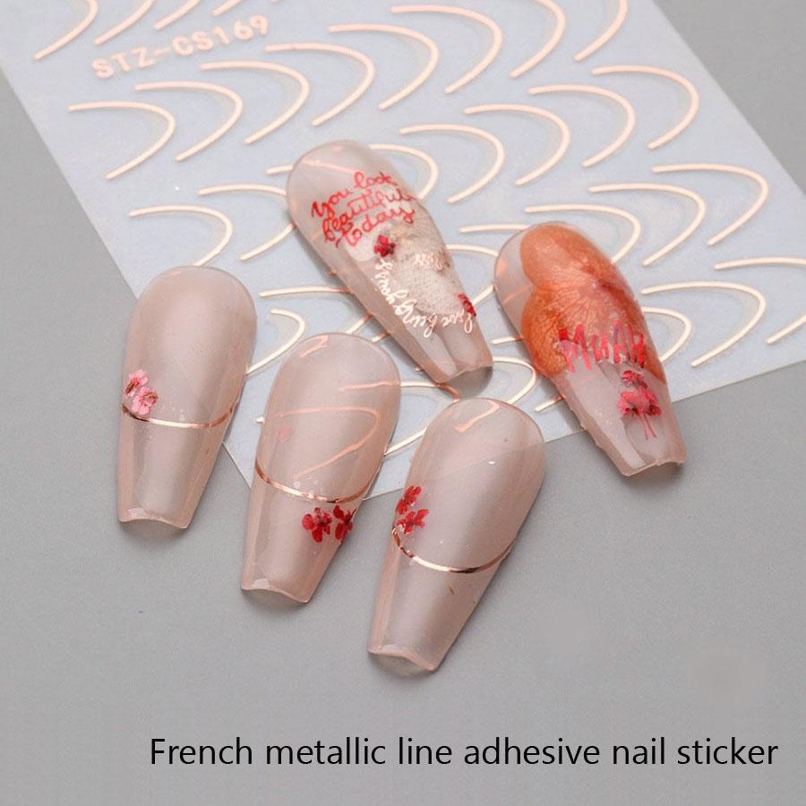 Černé bílé zlato Růžové zlato Francouzské umělé kovové linky Samolepky na nehty DIY Design na nehty Dekorace na nehty