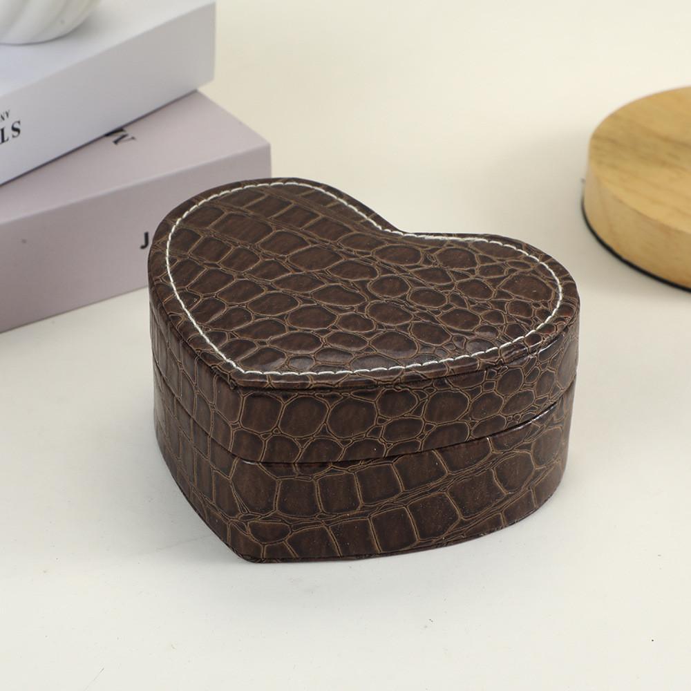 Leather Heart Jewelry Organizer With Flip Lid For Gift Weddings Travel