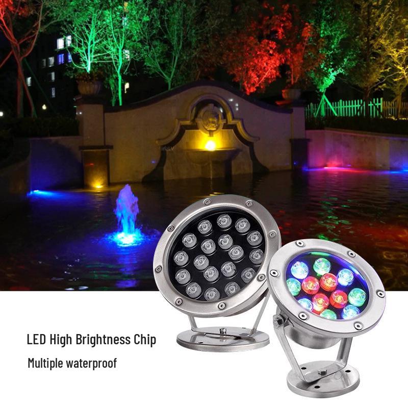 Edelstahl Bunte LED Unterwasserleuchte für Pools, Aquarien und Außenlandschaften