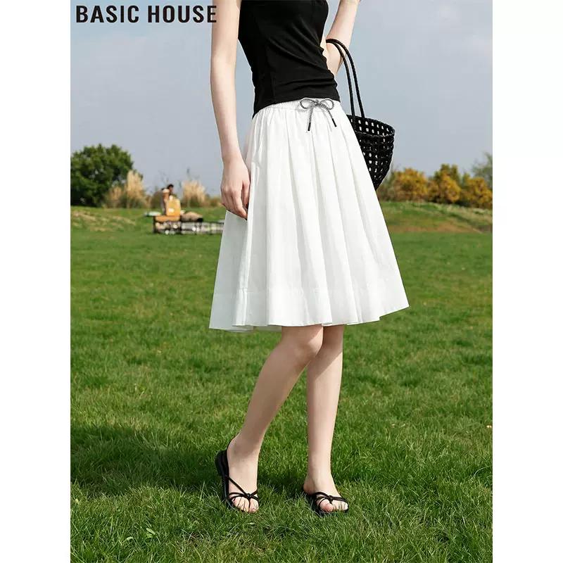 Basic House Women s Pleated Ice Silk A-Line Midi Skirt One Size