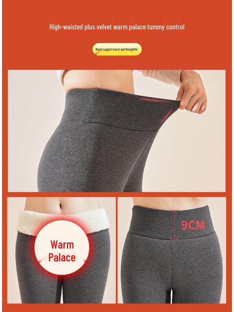 Women's High-Waisted Lambswool Cotton Fleece-Lined Winter Leggings, Extra Thick Warm Plus Size Pants