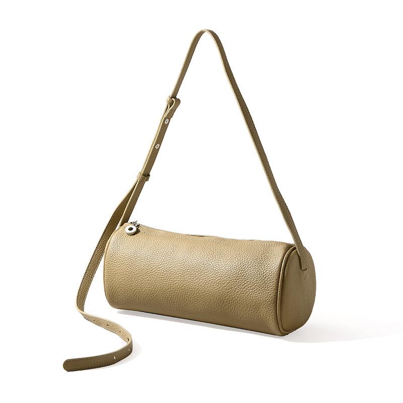 

Сумка из натуральной кожи в простом стиле, женская модная сумка для поездок на работу, круглая сумка, трендовая сумка через плечо серый