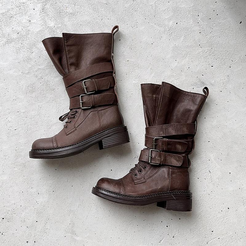 

Мотоботы с высоким голенищем, женские ботильоны на массивном каблуке с пряжкой, состаренные ковбойские ботинки в западном стиле, длинные сапоги 43