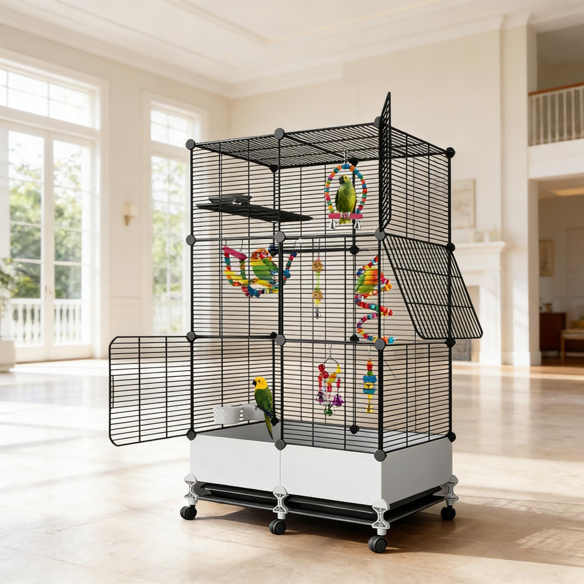Wholesale Large Big Bird Cage for Macaw Heavy Duty Metal Spacious Design Outdoor Use Big Bird Cage Macaw Cage (Black,70*35*135cm)