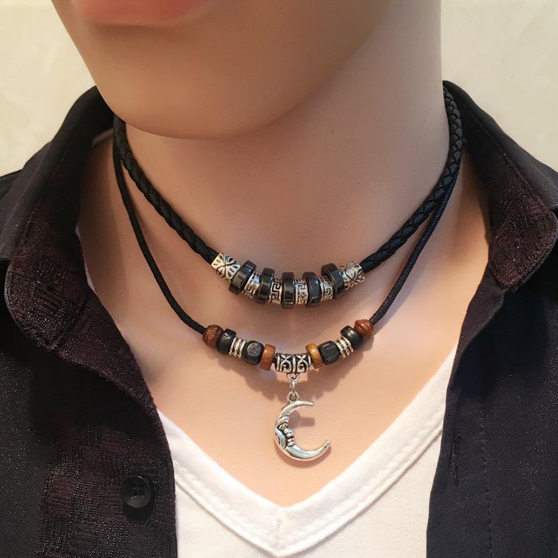 

Men s Anchor Pendant Necklace, Multi-layer Leather Cord, European & American Style.