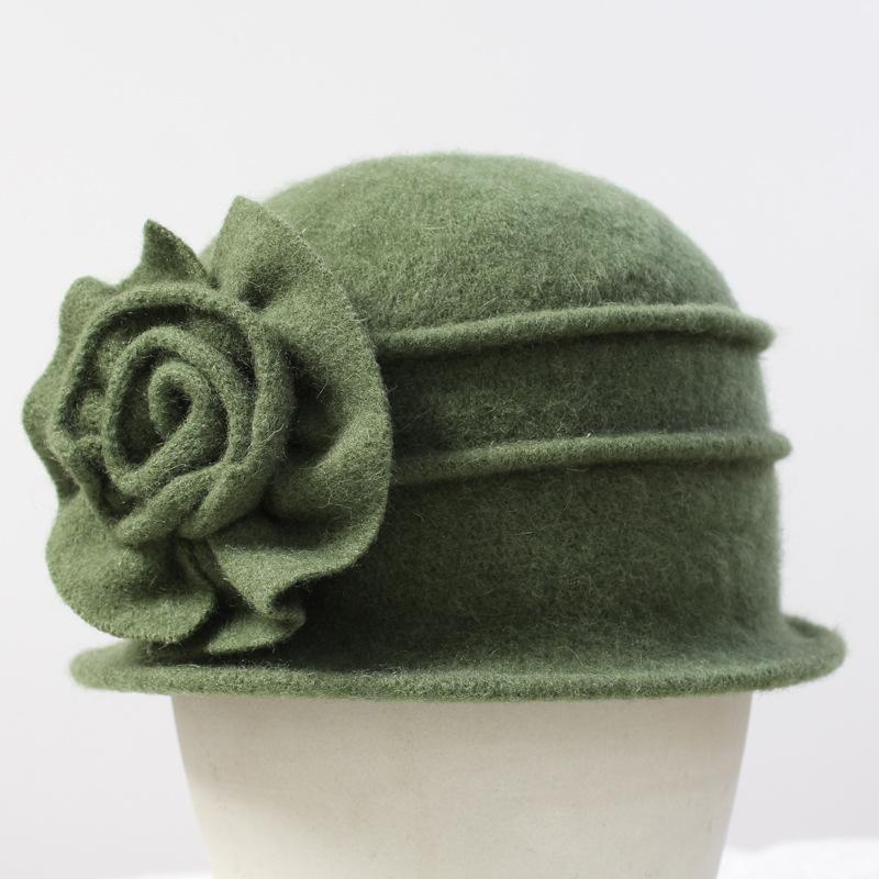 Elegant Flower Style Autumn Winter Girl's Cap Fedora Pure Wool Women's Hat
