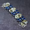 Zebra Jasper, Blue Topaz Handmade 925 Sterling Silver Gift Bracelet 7-8" f7K12