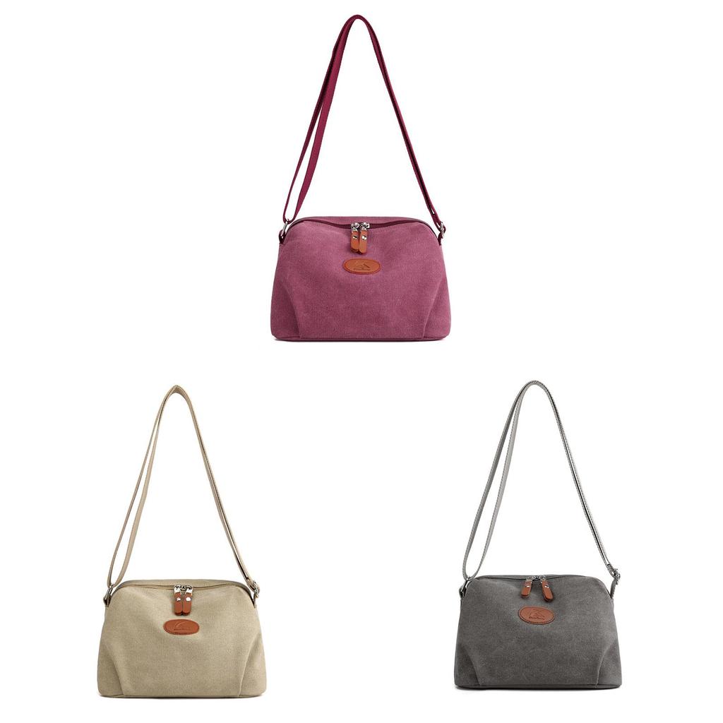 Canvas Shoulder Bag For Women With Zipper Pockets For Daily Use