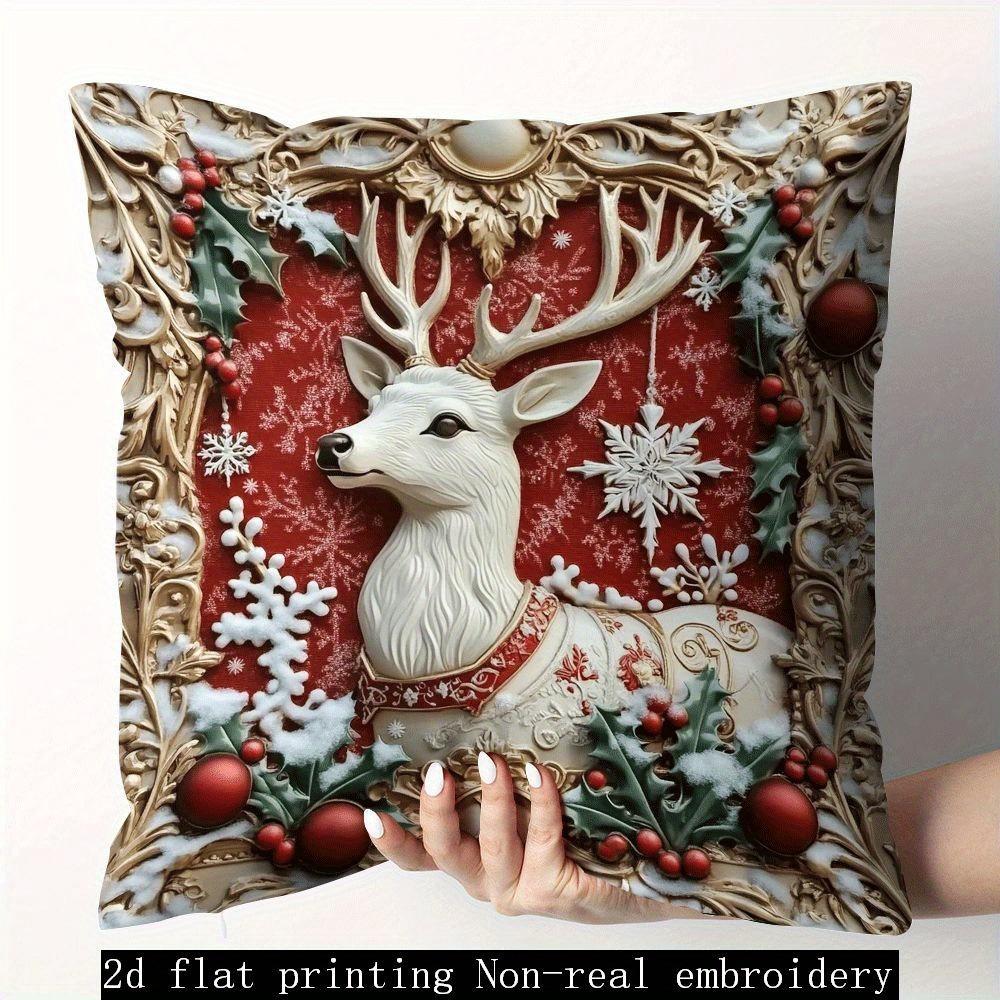 Christmas Pillowcase: Reindeer, Snowman, Santa Claus and Christmas Tree Pattern New Year Home Decoration 2d Flat Printing