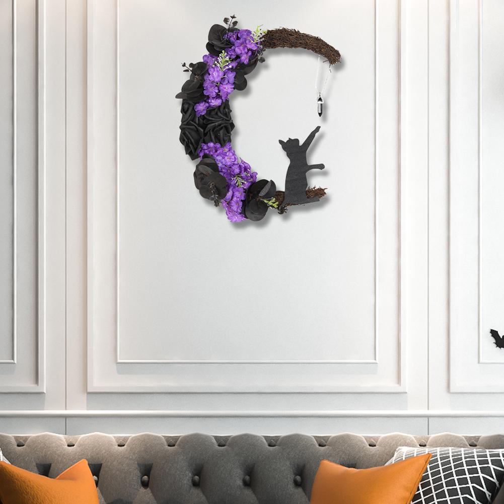 30CM Gothic Wreath Door Decoration Front Door Halloween Moon Wreath Charming Door Decoration Wreaths for Home Party Window Wall