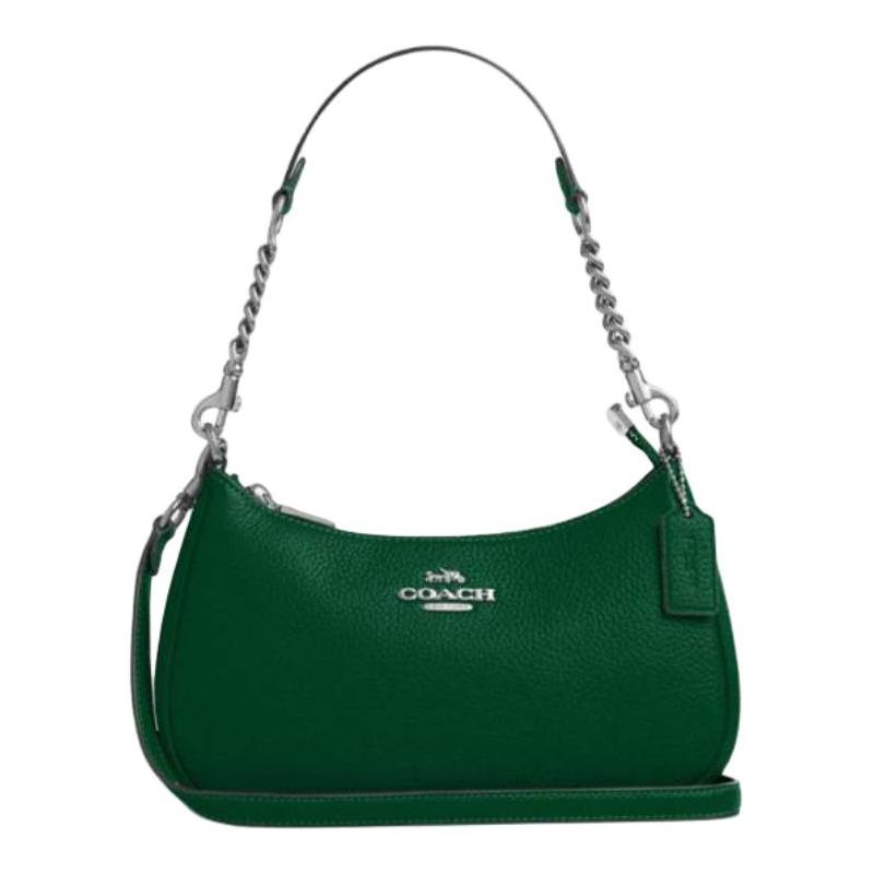 

COACH Teri 24 Metal Logo Leather Shoulder Bag Medium Women Green золотий