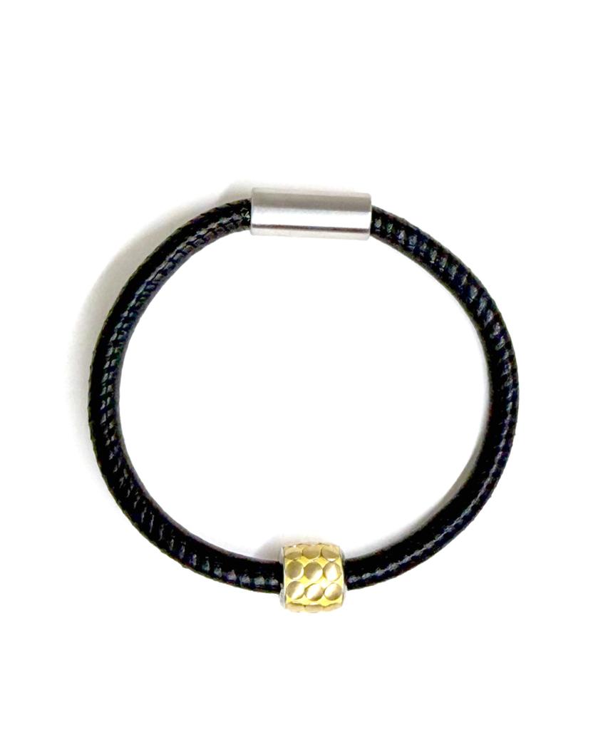 Glory_Arden Surgical Steel Non-Hedded Gold Leather Bracelet / Ghmb-316