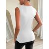Damen S Schwarzes geripptes ärmelloses T-Shirt Top mit Strassbesatz