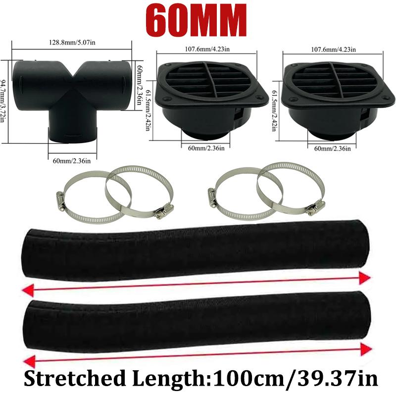 42mm 60mm 75mm 90mm Car Air Diesel Parking Heater 2x Air Outlet Vent + T/YPiece + Duct Pipe + 2x Clamps For Webasto Eberspacher