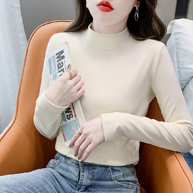 Anti-Static Pure Cotton Large Size Half-High Collar Base Shirt for Women in Autumn and Winter, New Slim-Fit T-Shirt for Layering